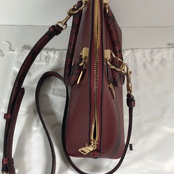 Coach New York Burgundy Leather Handbag Snakeskin Handles Style No. C5832 - Picture 3 of 5